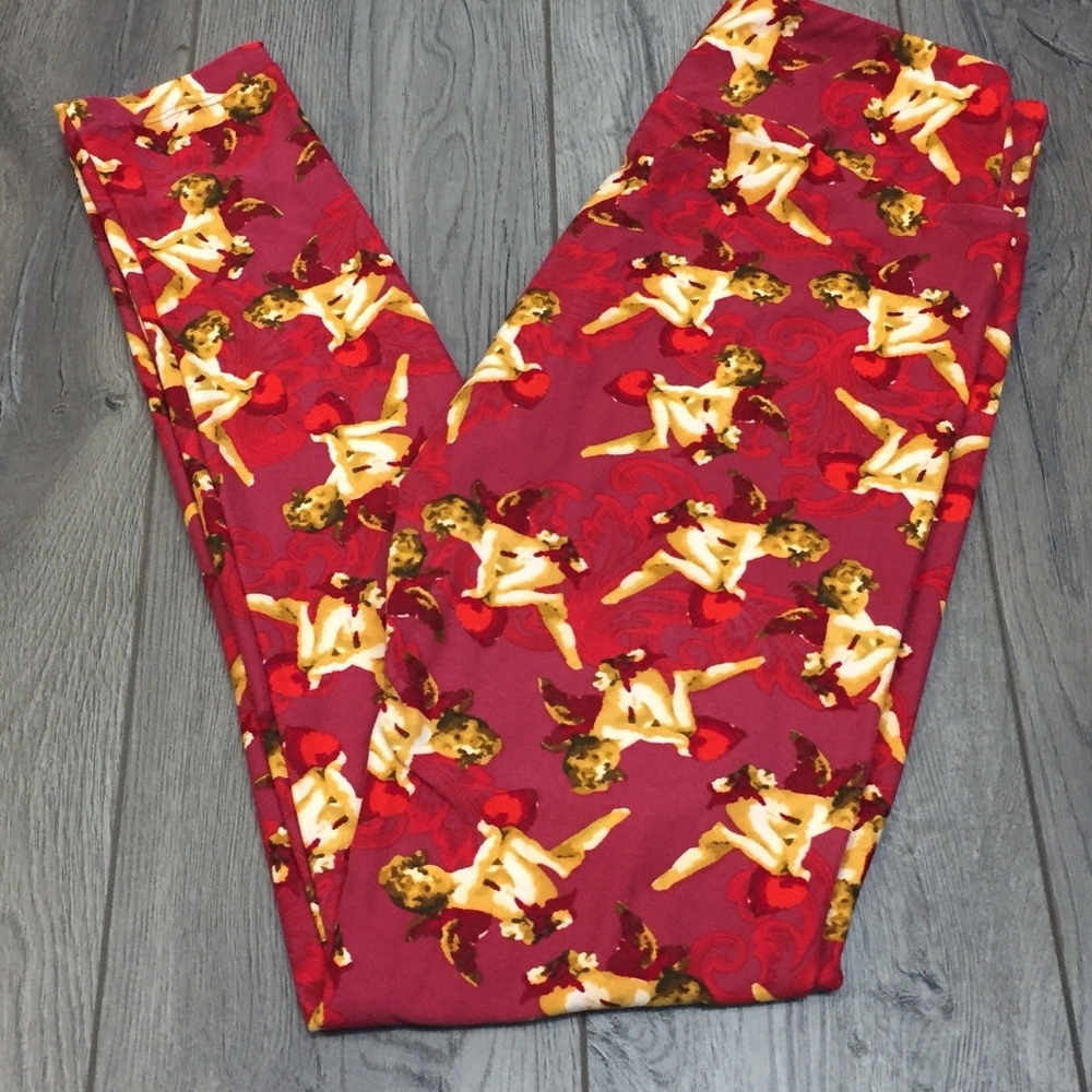 Lularoe Red Cherub Valentine Hearts Leggings OS